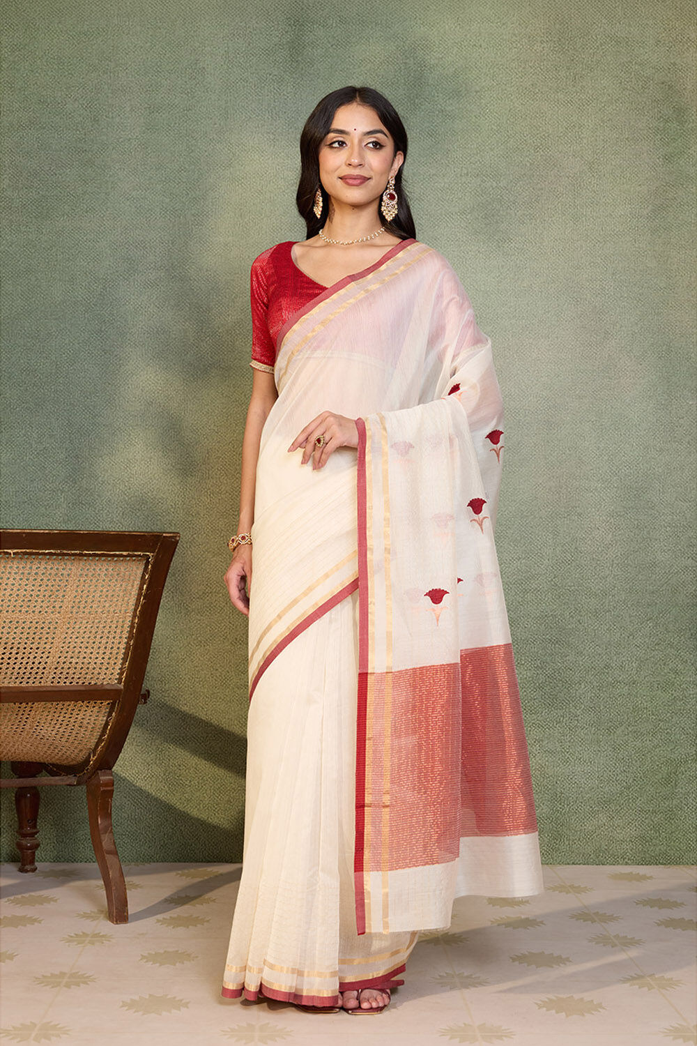 Off White Eknaliya Pure Silk Cotton Chanderi Saree image number null