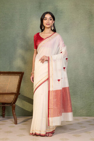 Off White Eknaliya Pure Silk Cotton Chanderi Saree thumbnail image number null