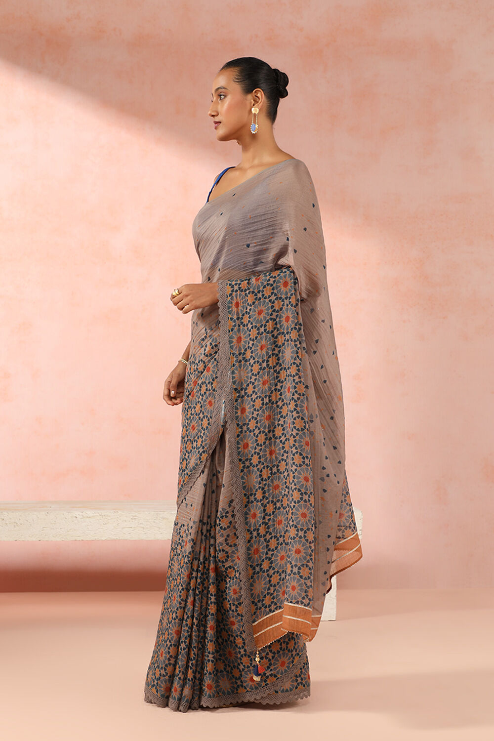 Grey Pure Silk Cotton Digital Printed Saree image number null