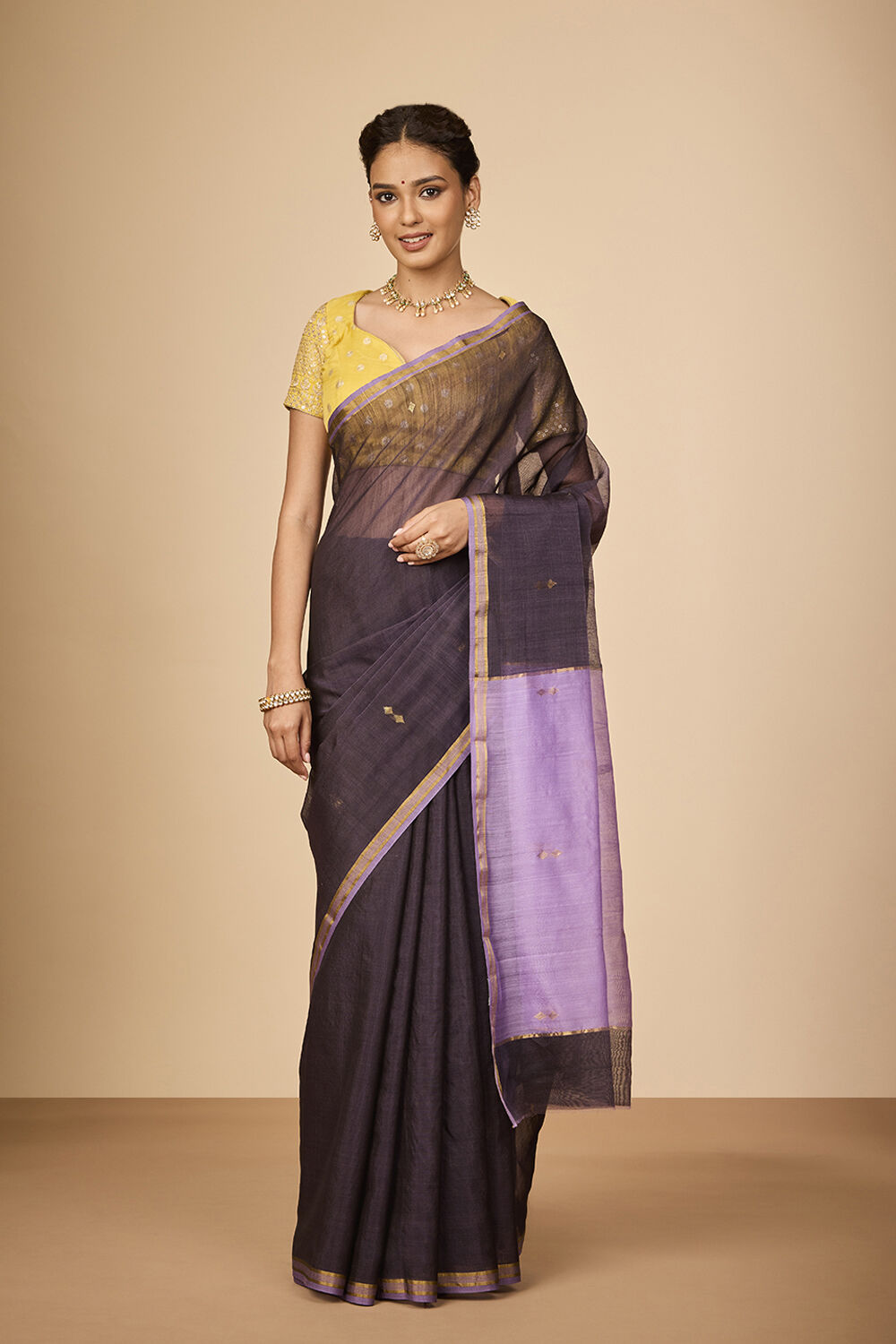 Dark Violet Woven Pure Silk Cotton Chanderi Saree image number null