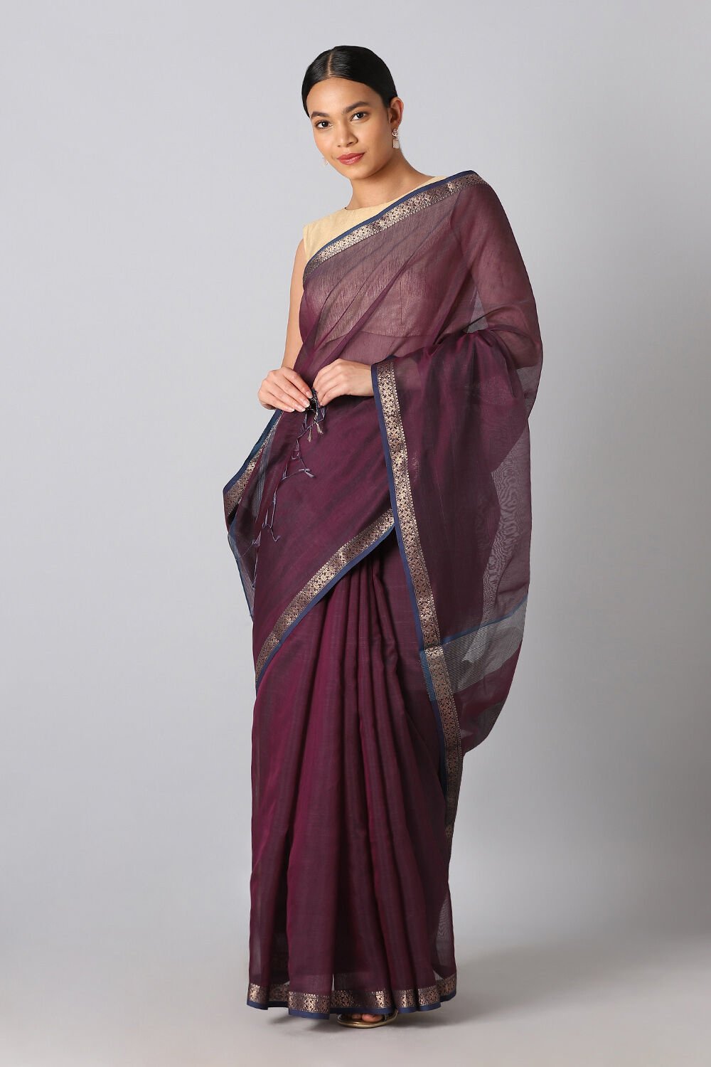 Dark Purple Pure Silk Cotton Maheswari Saree image number null