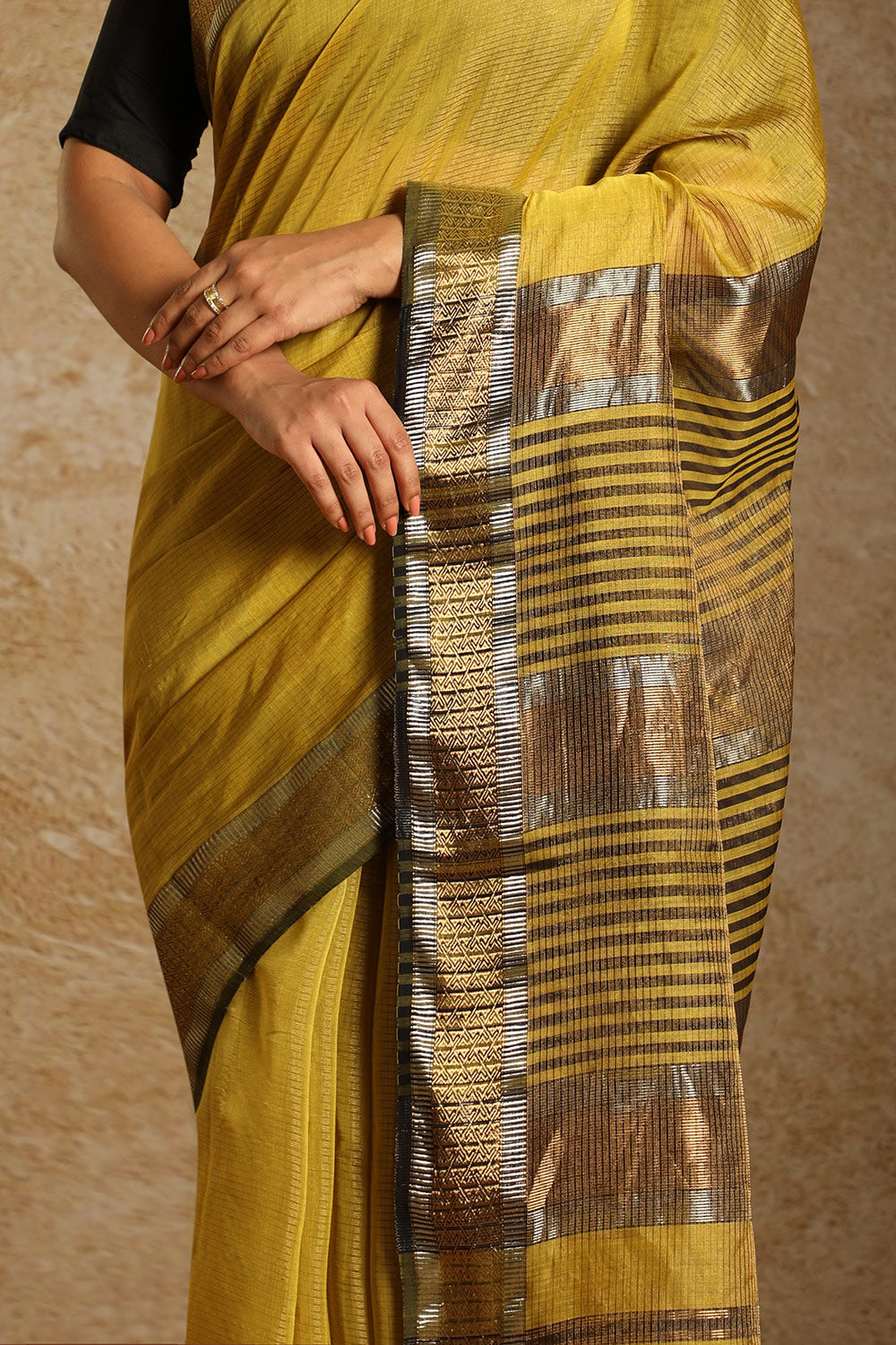 Yellow Woven Pure Silk Tissue Maheswari Saree image number null