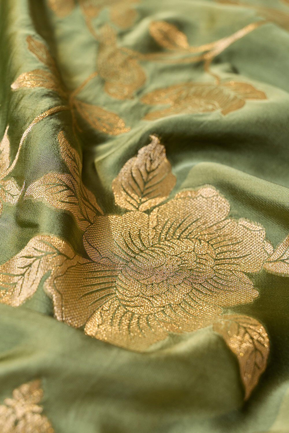 Green Woven Viscose Satin Saree image number null
