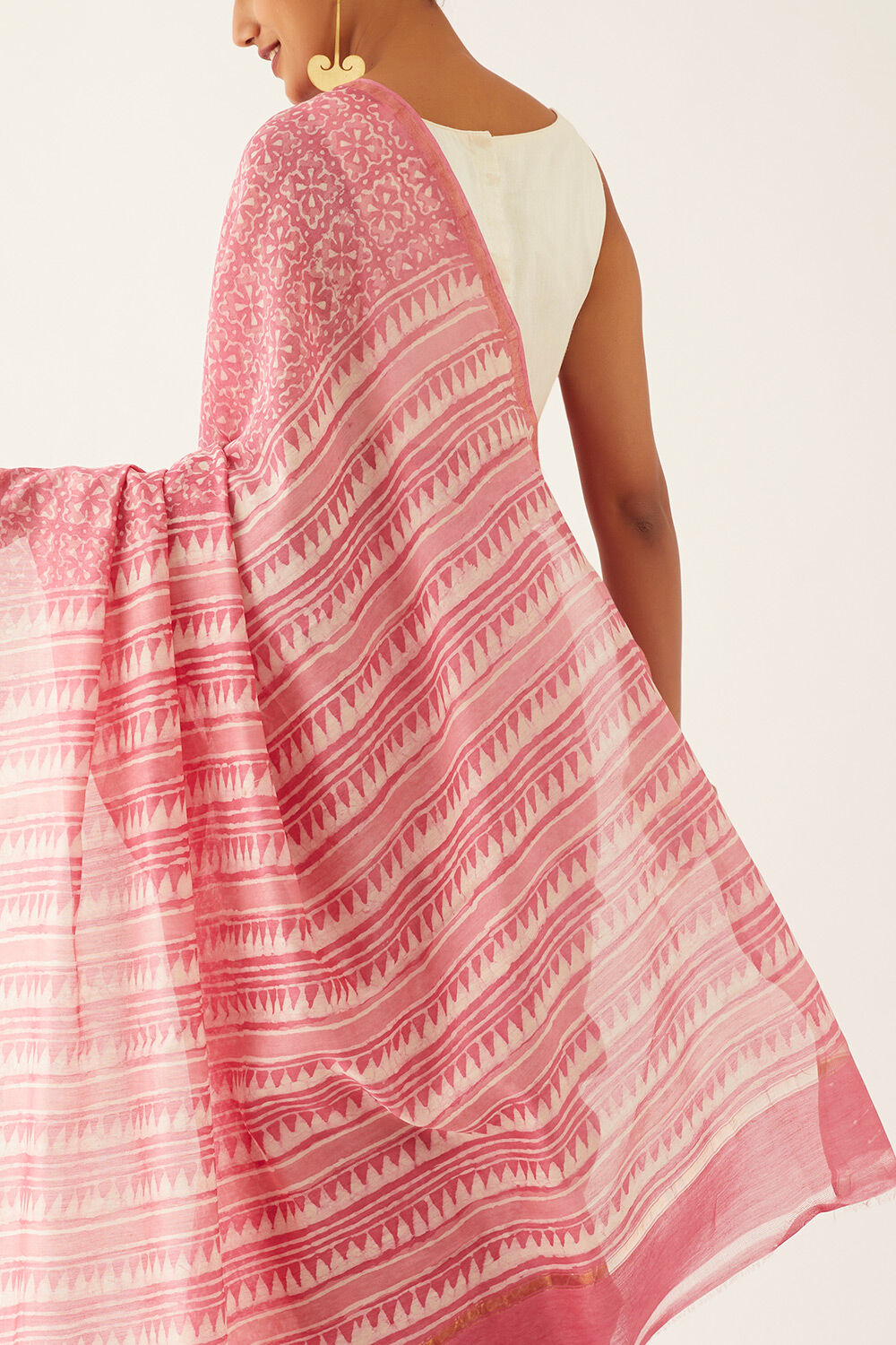 Pink Pure Silk Cotton Dabu Block Printed Saree image number null