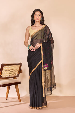 Black Woven Pure Silk Cotton Chanderi Saree thumbnail image number null