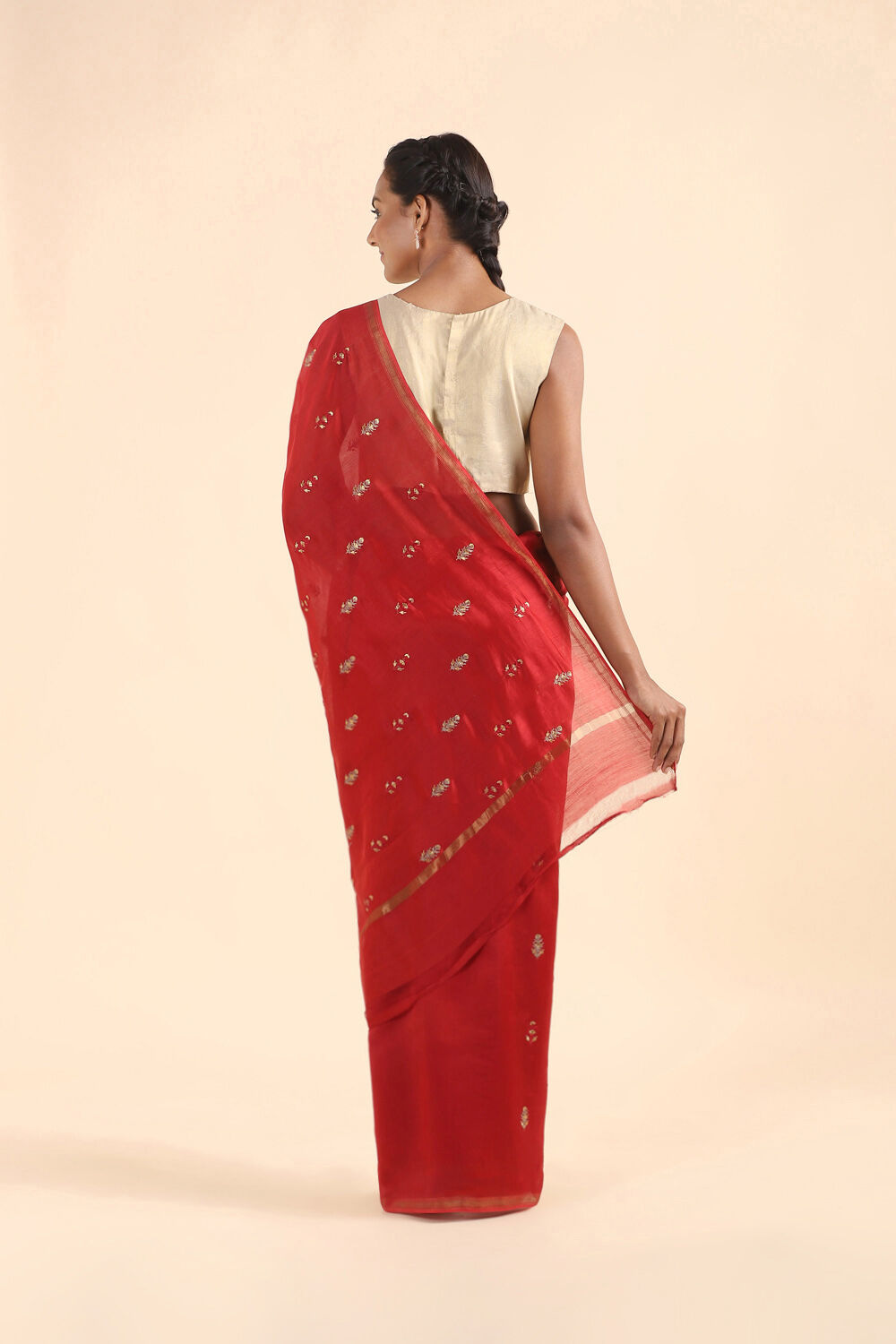 Dark Red Pure Silk Cotton Embroidered Saree image number null