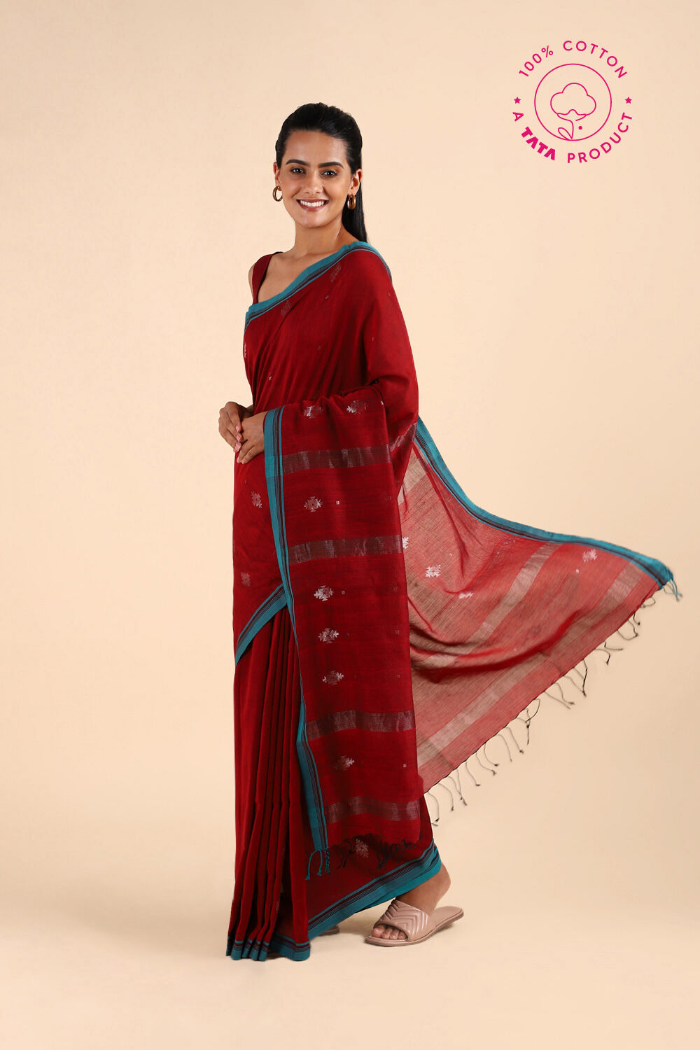 Red Pure Cotton Bengal Saree image number null