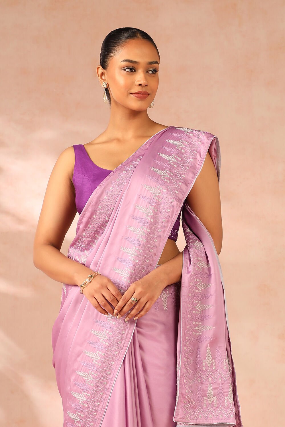 Purple Viscose Modal Embroidery Saree image number null