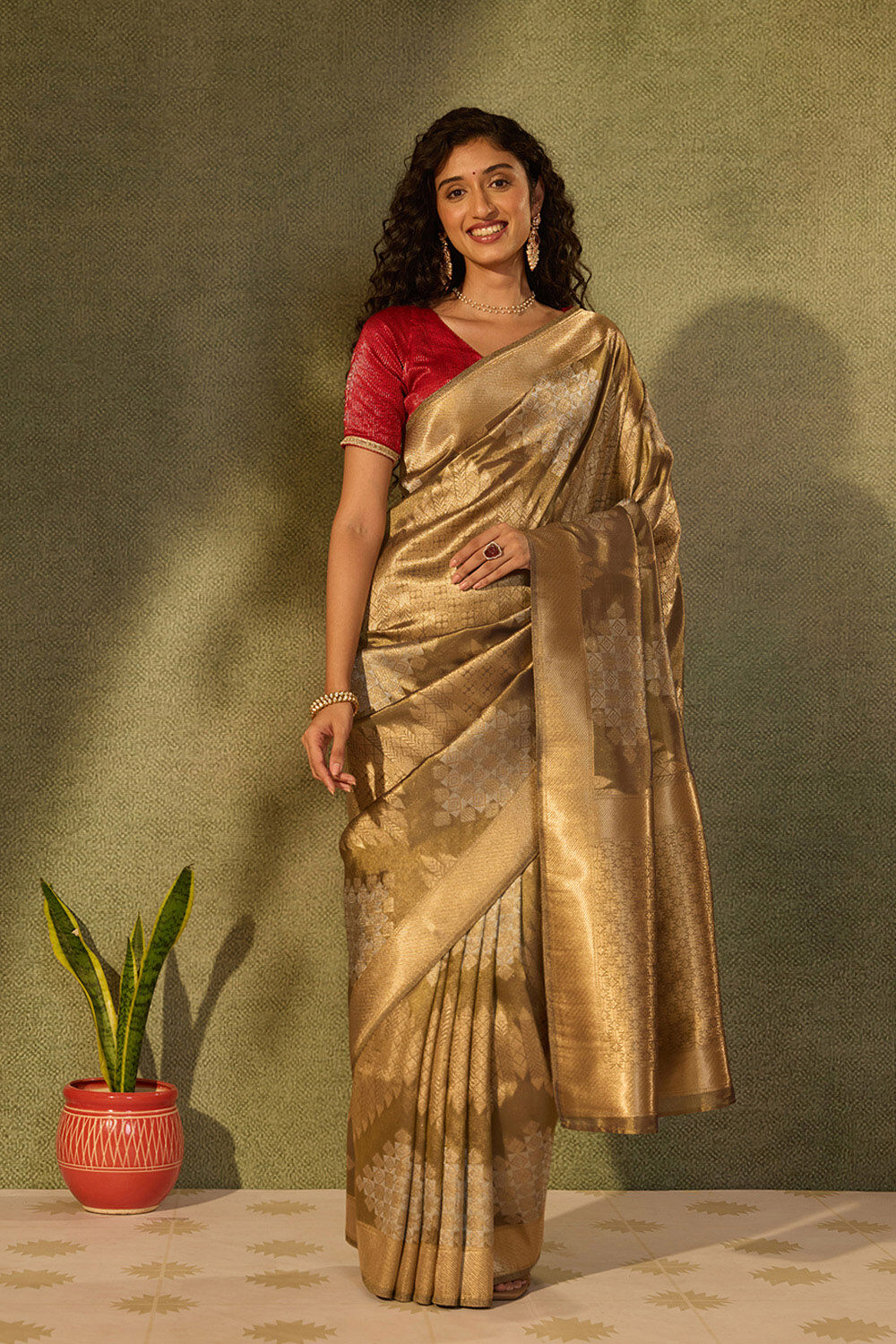 Grey Viscose Tissue Woven Saree image number null
