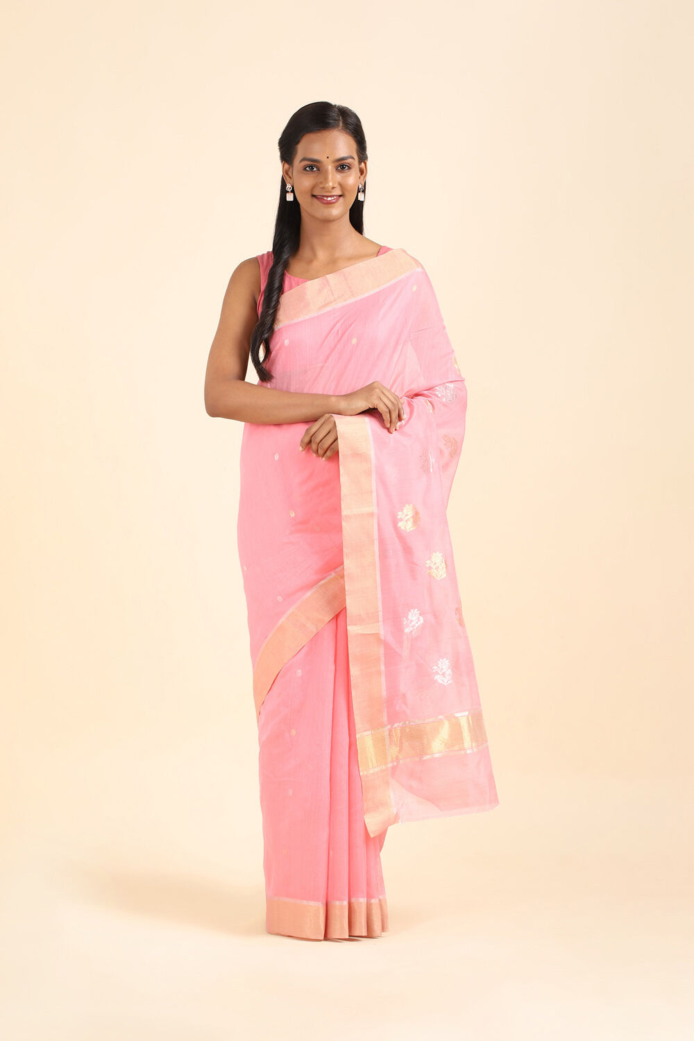 Light Pink Pure Silk Cotton Chanderi Saree image number null