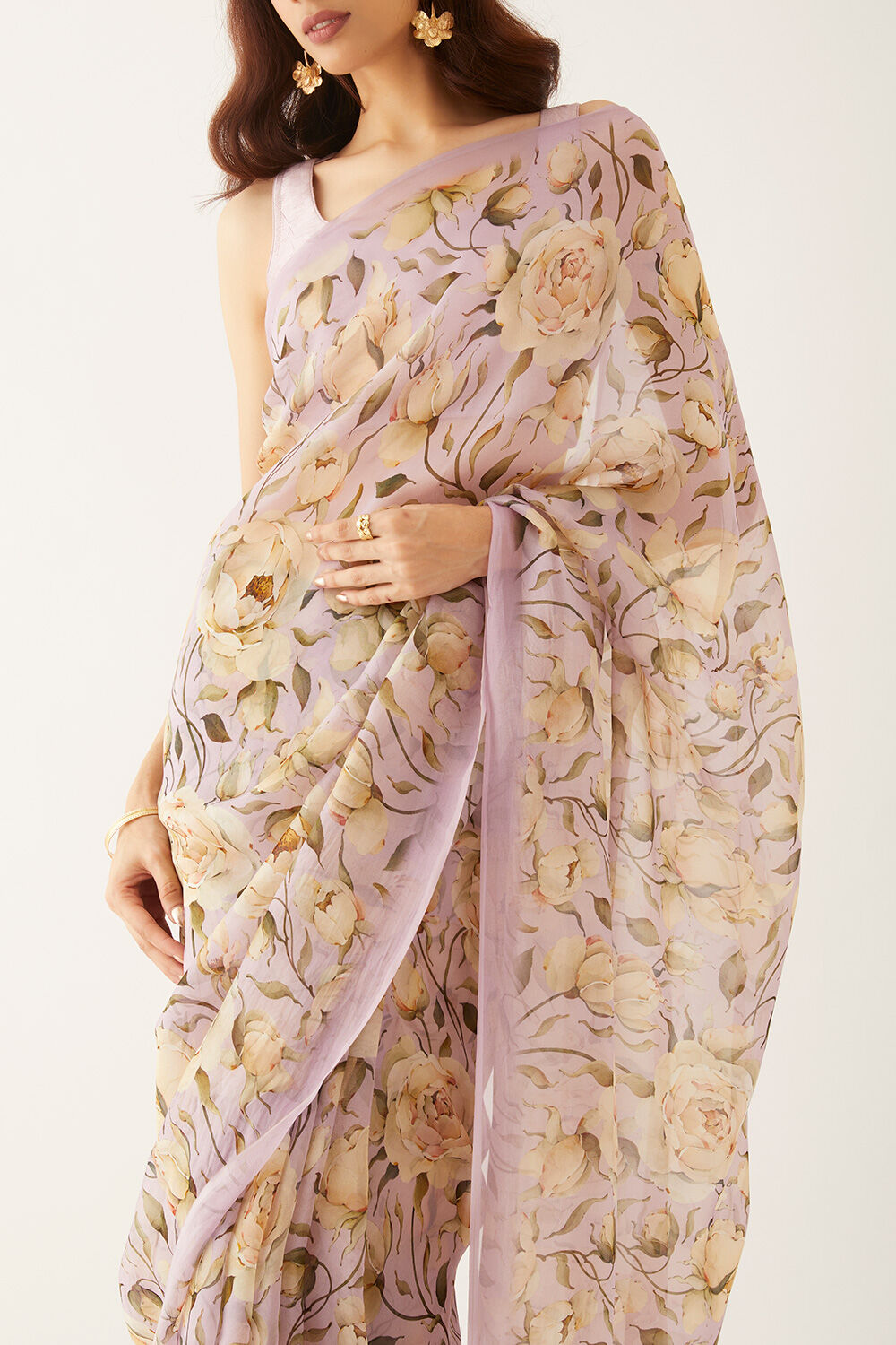 Light Violet Viscose Organza Digital Printed Saree image number null