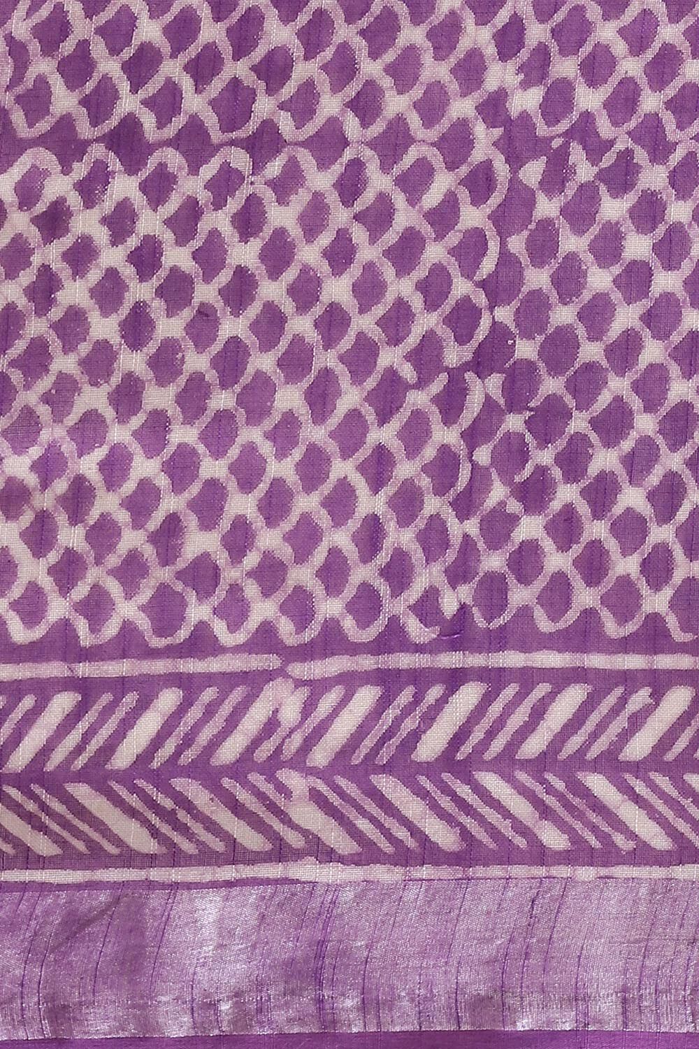 Violet Pure Cotton Linen Bagru Printed Saree image number null