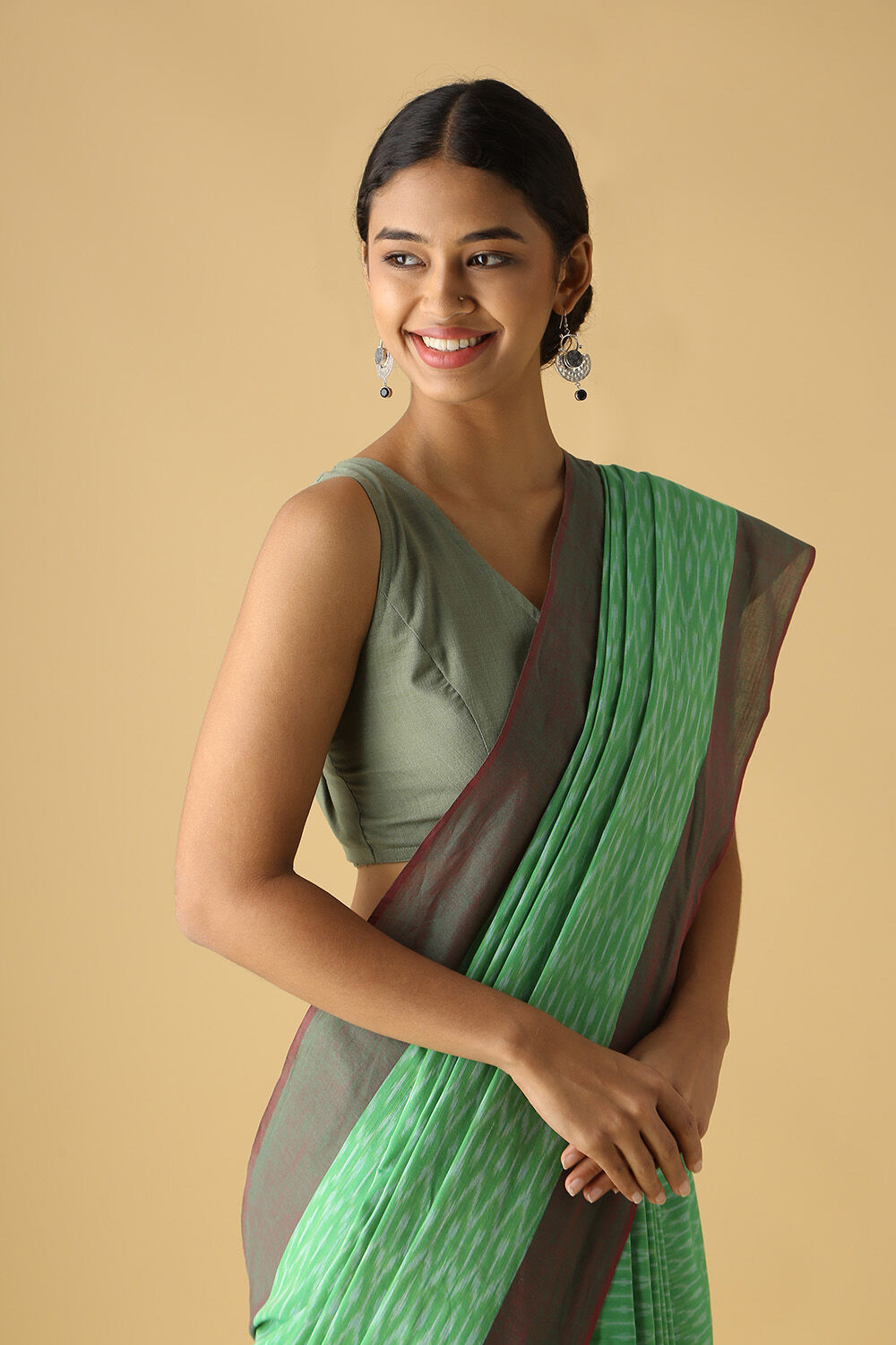 Light Pure Green Cotton Pochampalli Ikat image number null