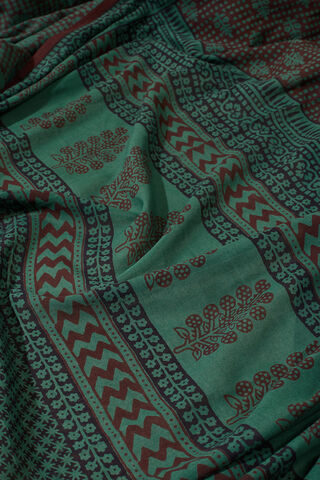 Dark Green Bagh Block Printed Pure Cotton Saree thumbnail image number null