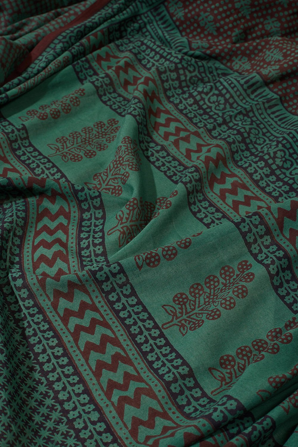 Dark Green Bagh Block Printed Pure Cotton Saree image number null