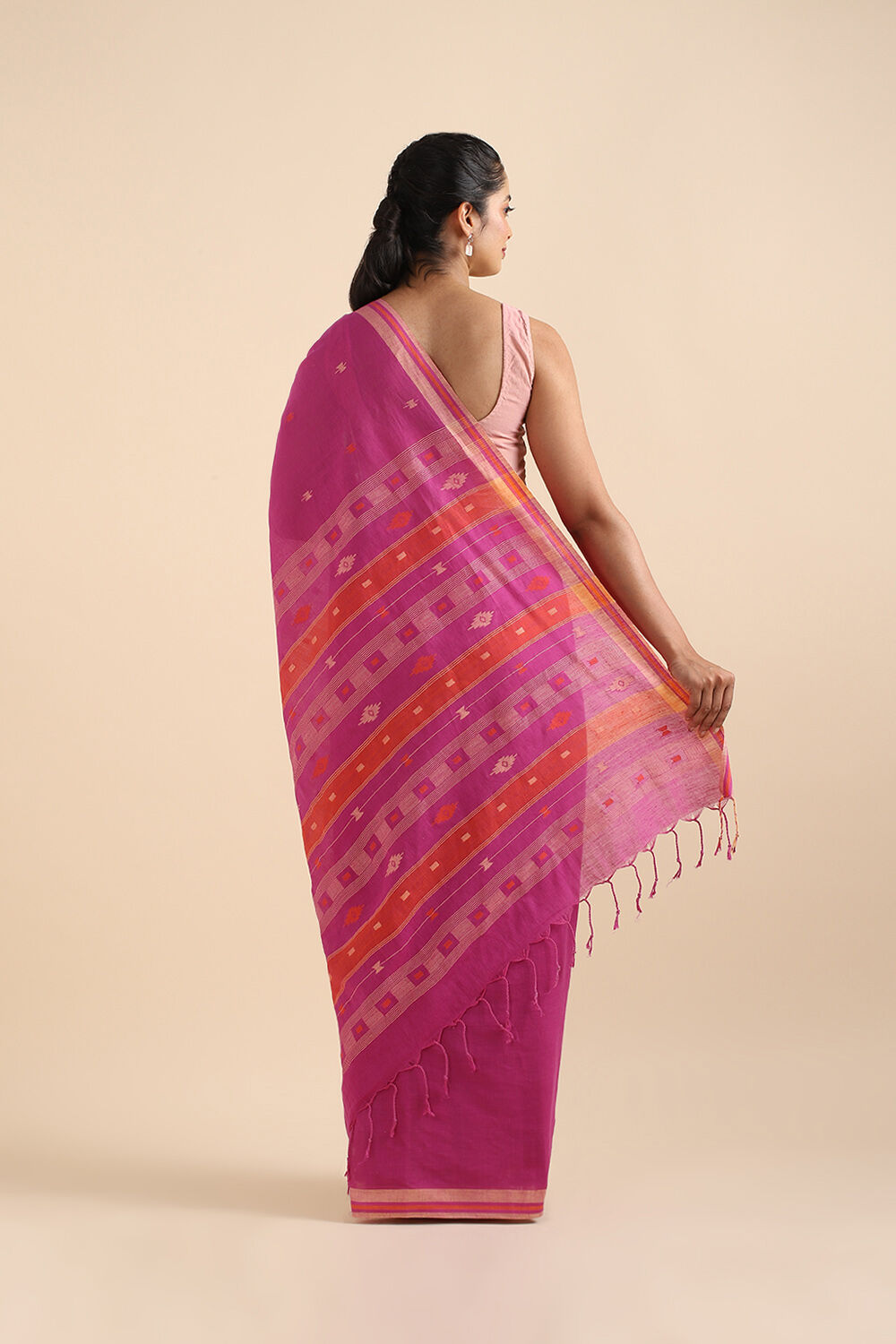 Pink Pure Cotton Jamdani Saree image number null
