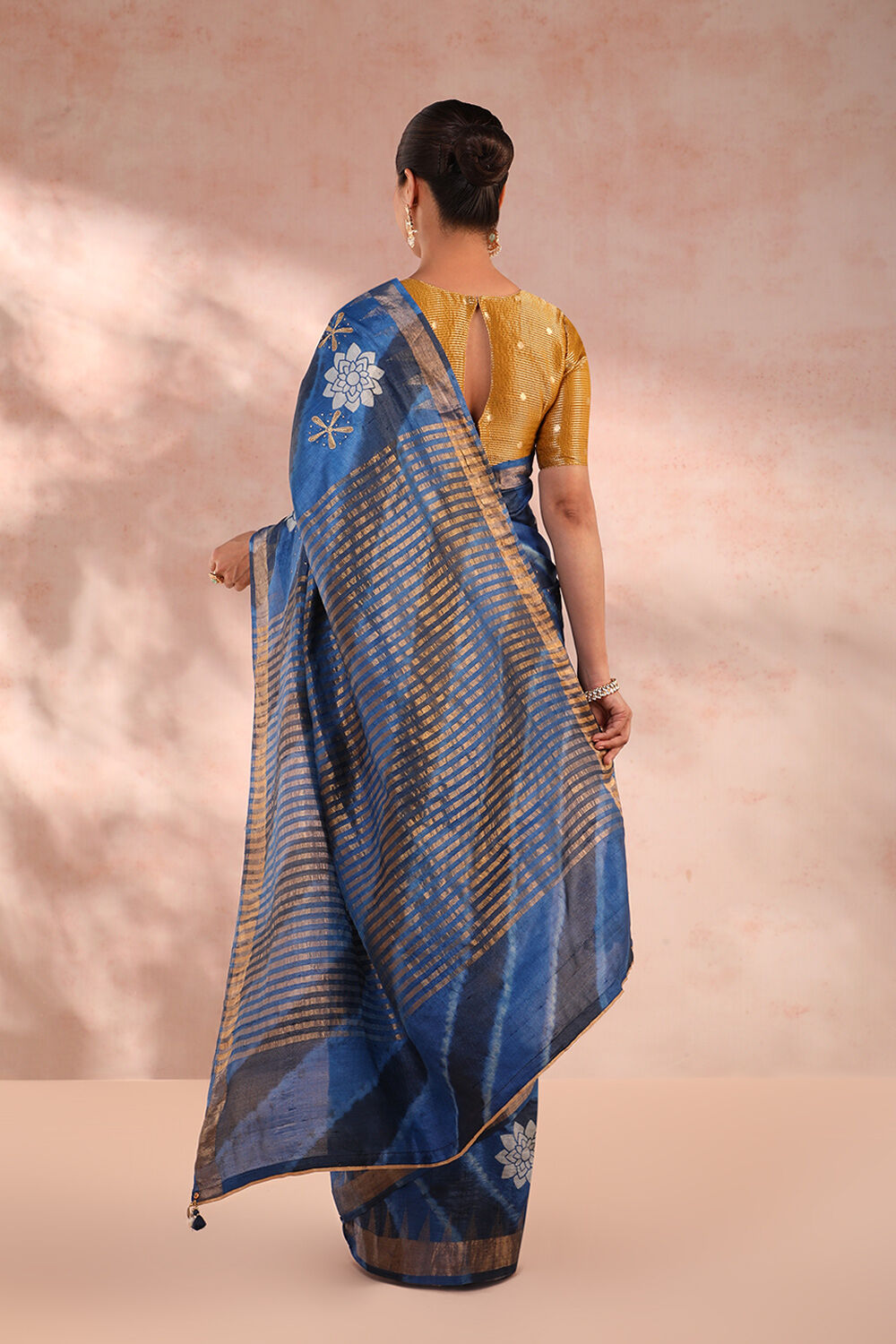 Blue Pure Tussar Silk Tie and Dye Saree image number null