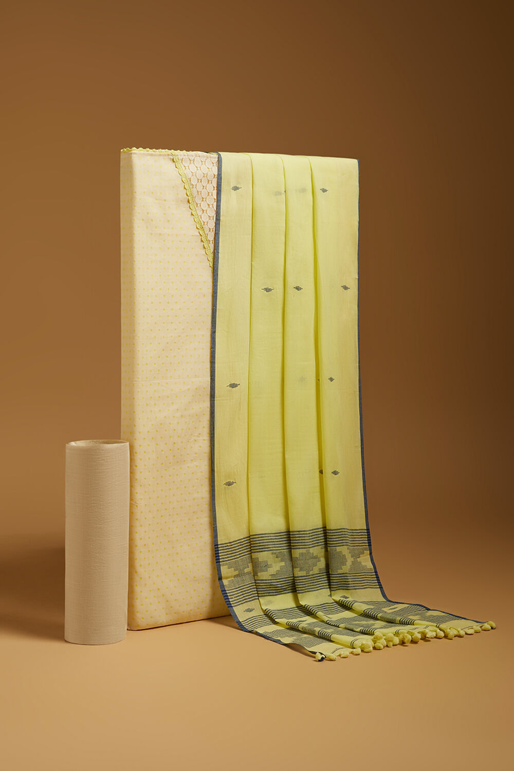 Off White Woven Pure Cotton Unstitched Suit Set image number null