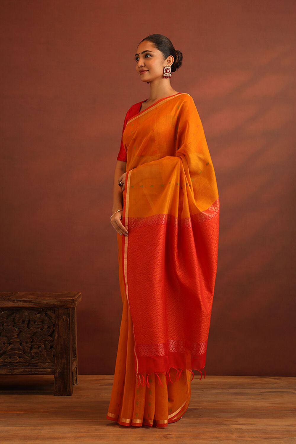Dark Yellow South Pure Silk Cotton Woven Saree image number null