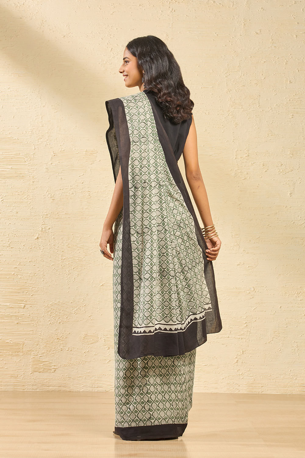 Green Rajasthan Bagru Block Printed Pure Cotton Saree image number null