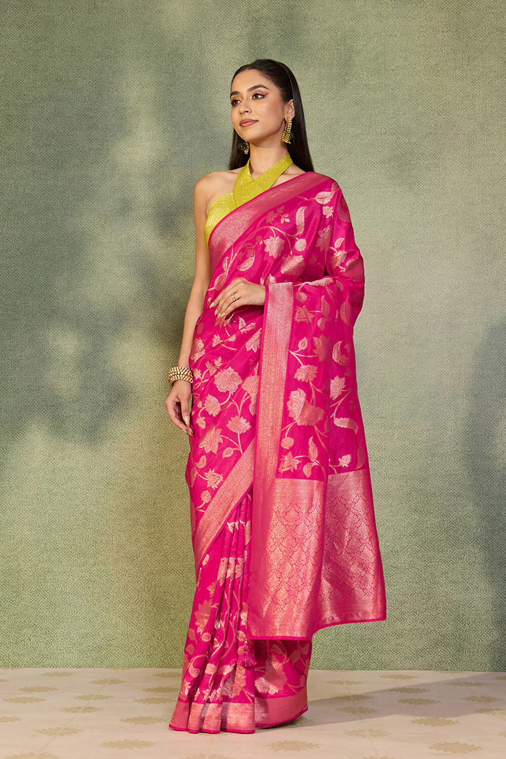 Pink Woven Design Viscose Saree image number null