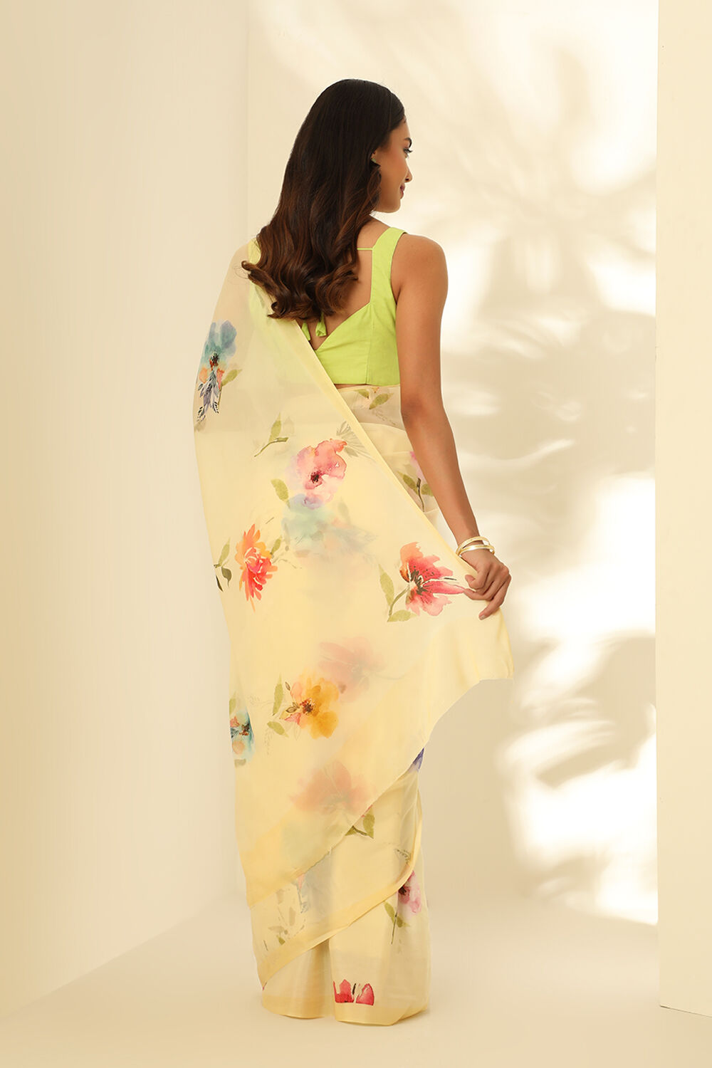 Light Yellow Viscose Crepe Digital Print Saree image number null