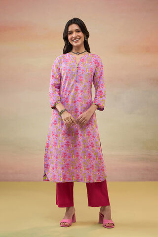 Light Violet Pure Cotton Screen Printed  Kurta image number