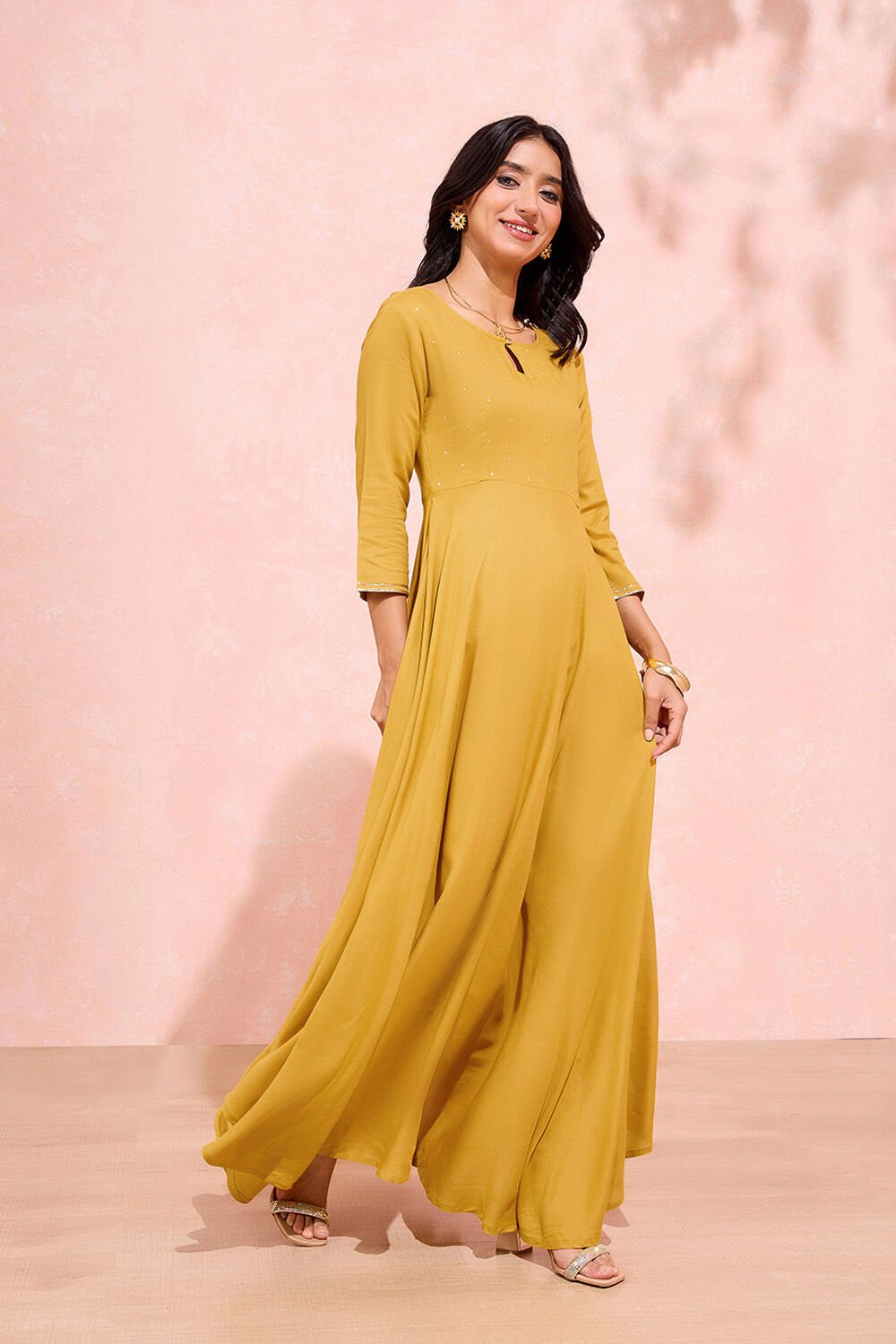 Yellow Viscose Embroidered Kurta image number null