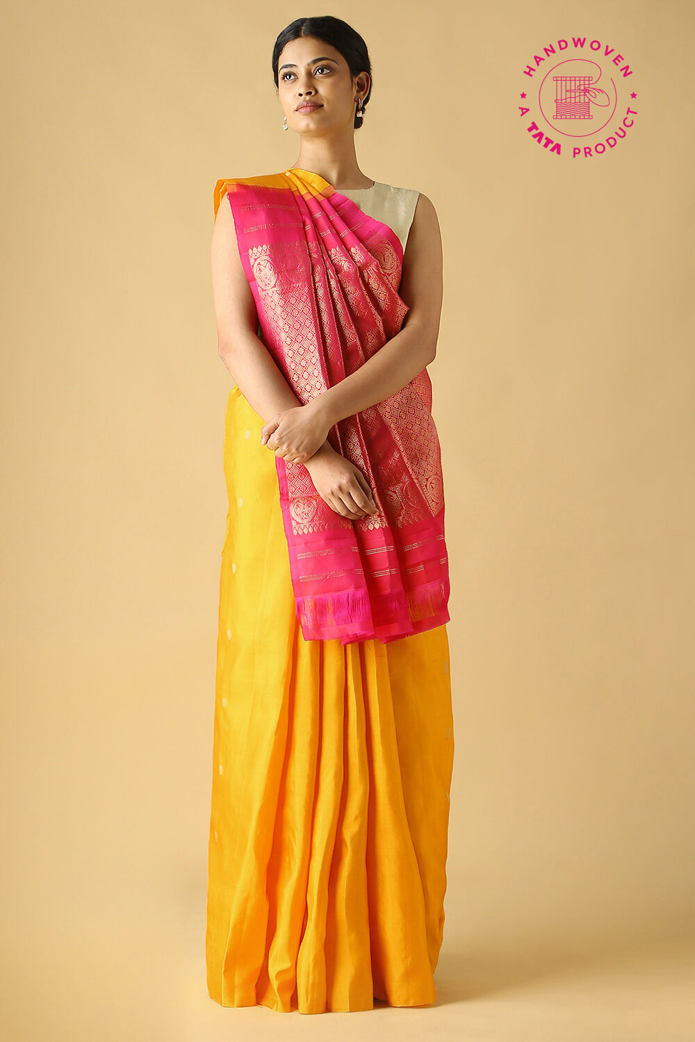 Yellow Pure Silk Kanjivaram Saree image number null