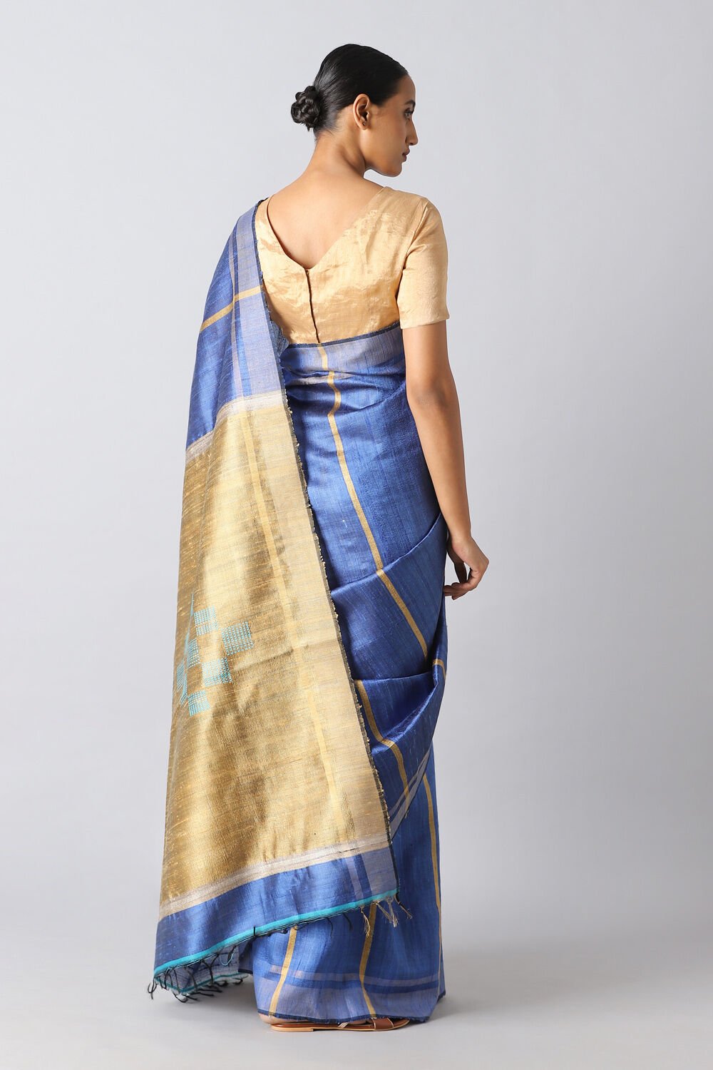 Dark Blue Pure Tussar Silk Bhagalpuri Saree image number null