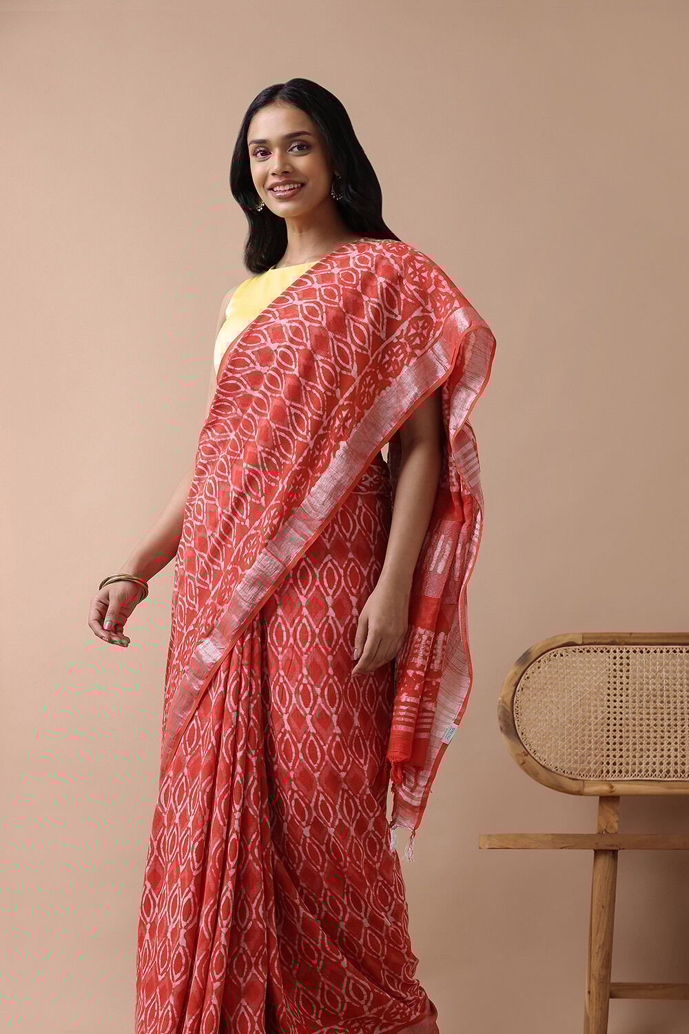 Red Cotton Viscose Rajasthan Block Printed Saree image number null