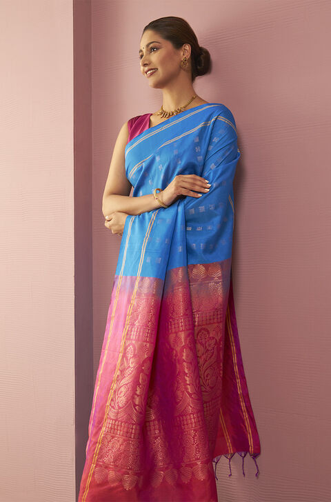 Blue Woven Pure Soft Silk Saree