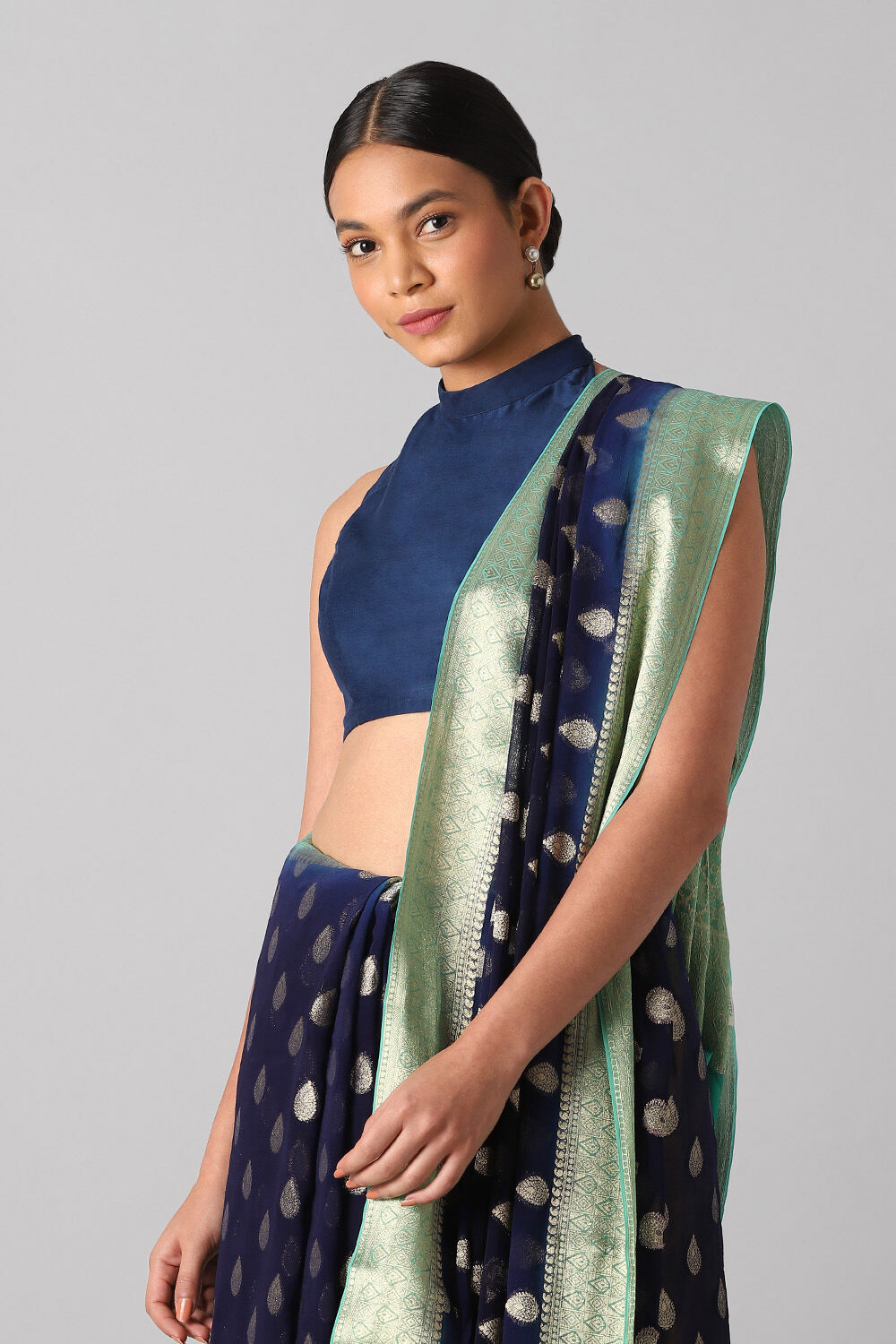 Dark Blue Viscose Pure Georgette Banarasi Saree image number null