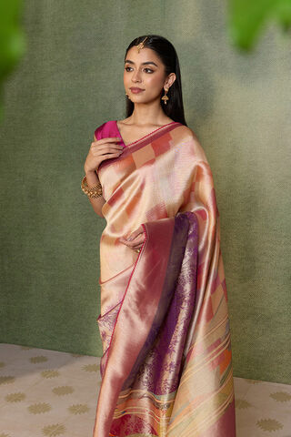 Pink Printed Viscose Tissue Saree image number
