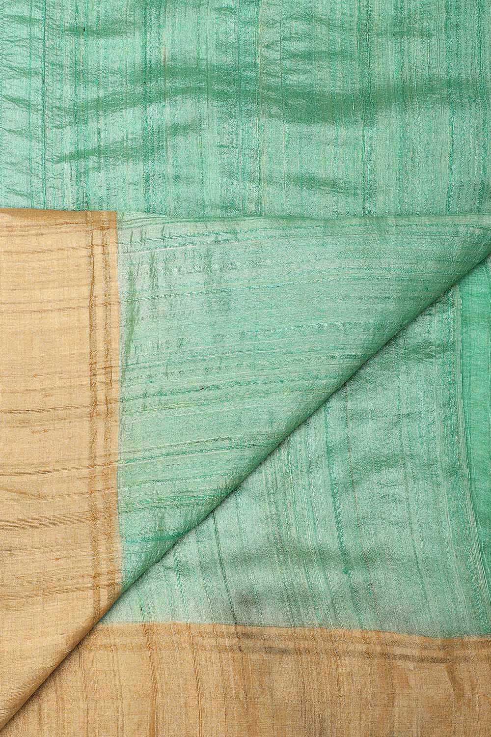 Green Pure Silk Tussar Chanderi Saree image number null