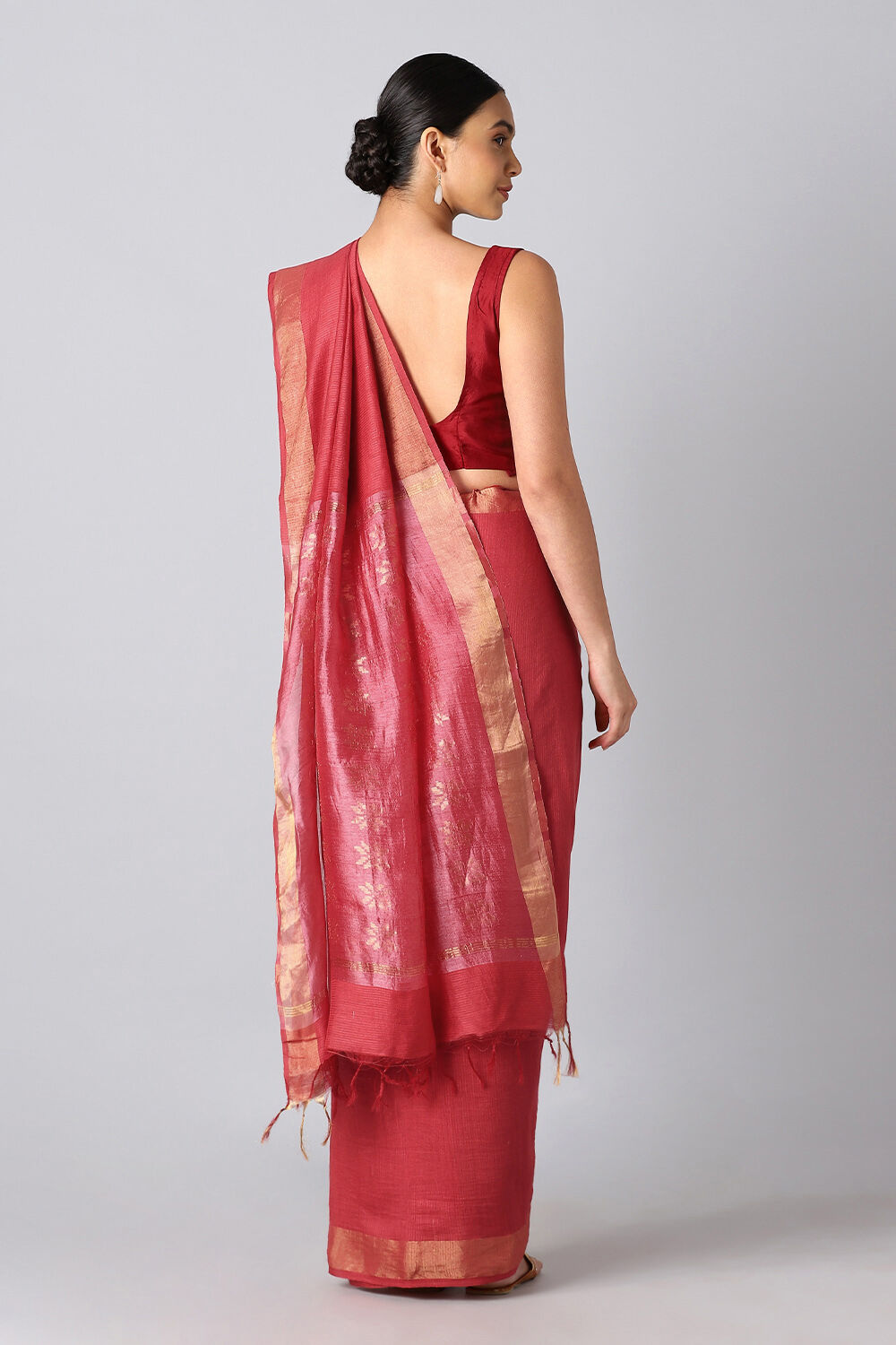Red Pure Silk Tussar Bhagalpuri Saree image number null
