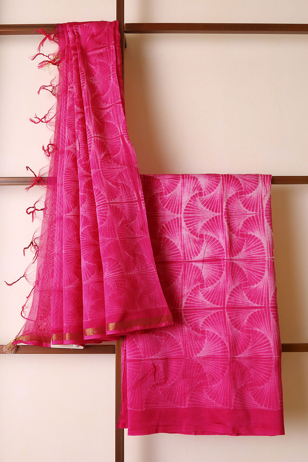 Rose Pink Shibori Pure Silk Cotton Suit Set image number null