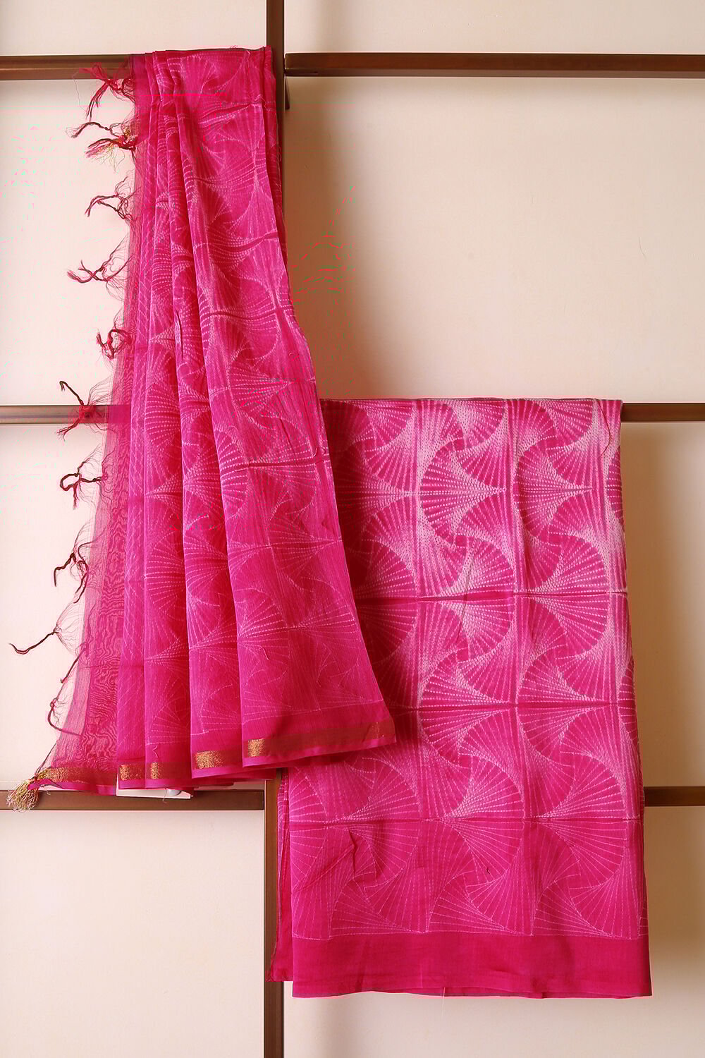 Rose Pink Shibori Pure Silk Cotton Suit Set image number null