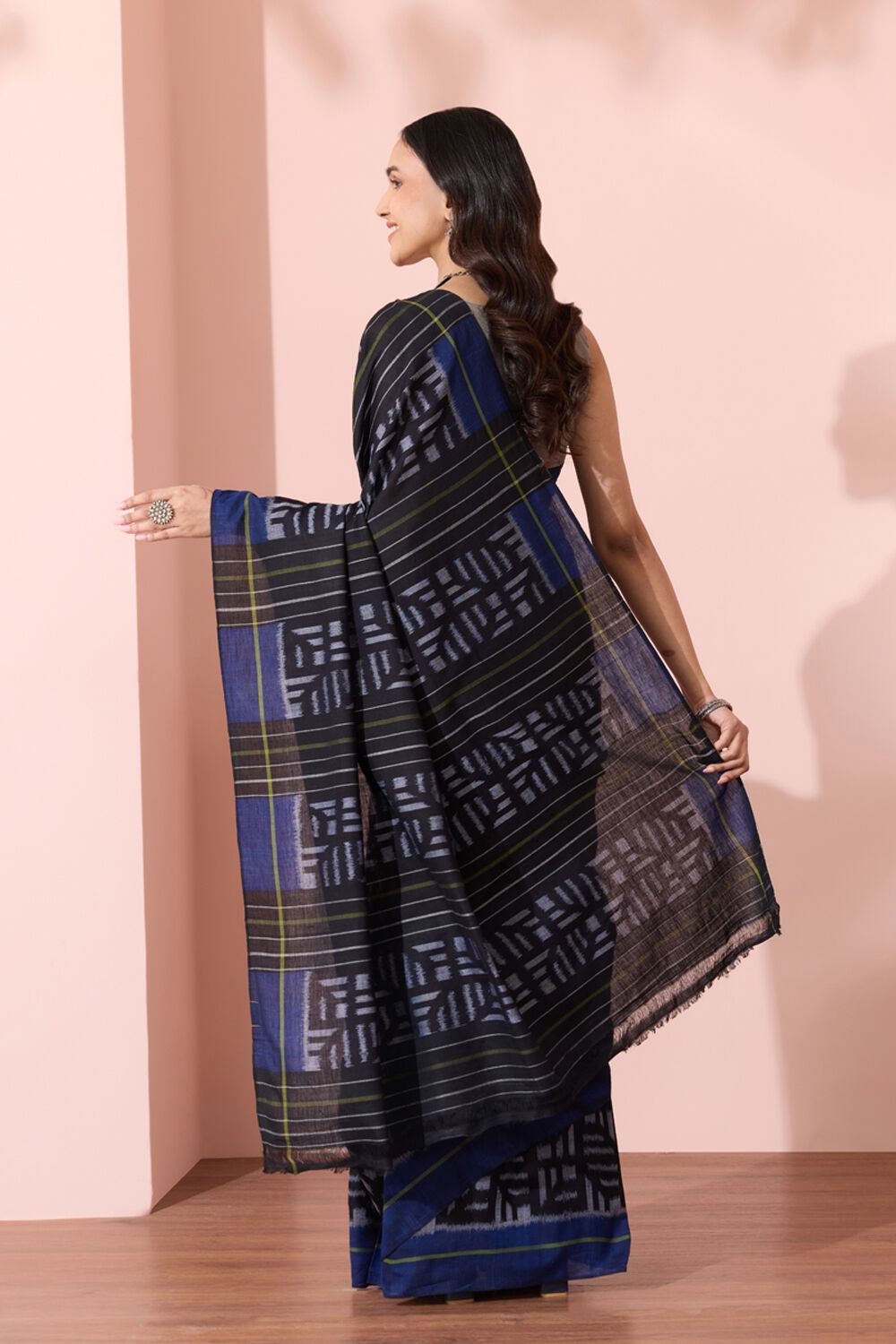 Black Odissa Pure Cotton Ikat Saree image number null