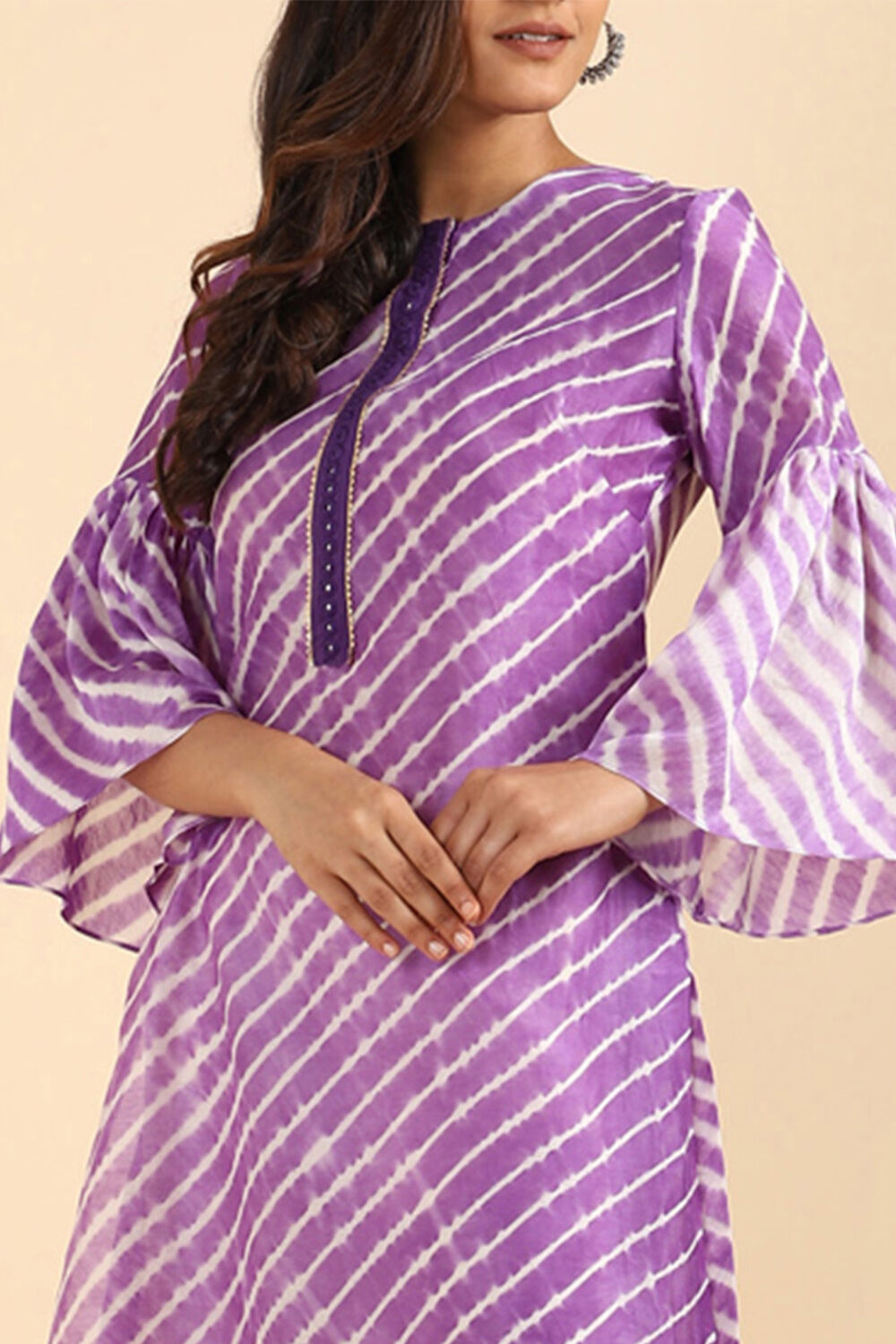 Light Violet Silk Cotton Tie and Dye Leheriya Kurta image number null