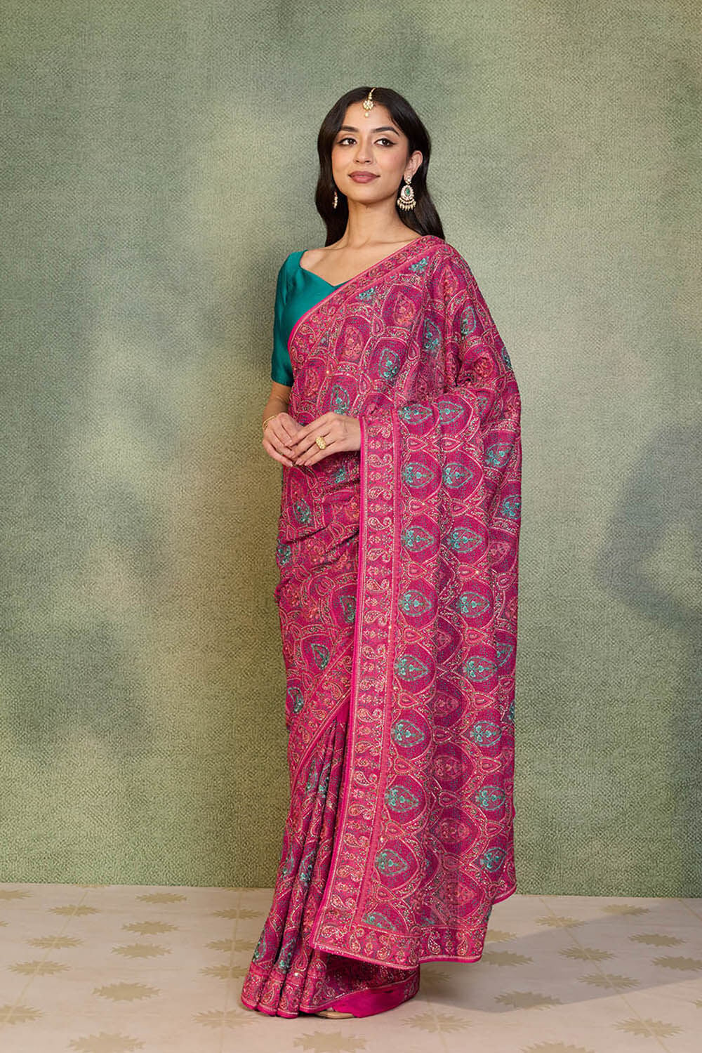 Pink Pure Viscose Embroidered Saree image number null