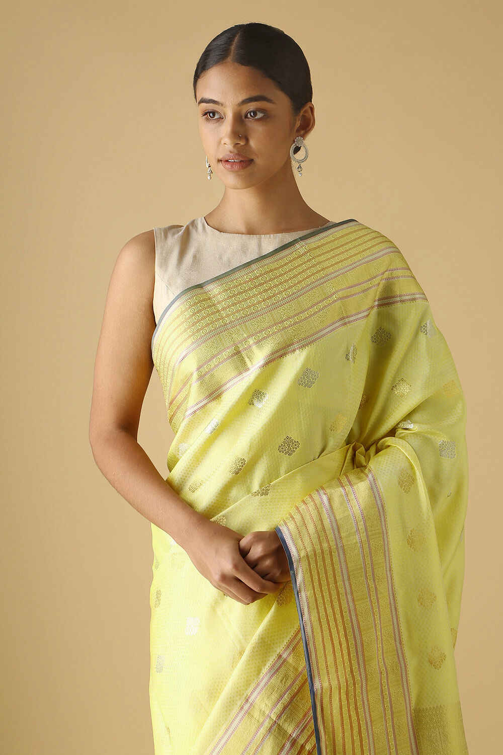 Light Yellow Pure Silk Kanjivaram inspired Saree image number null