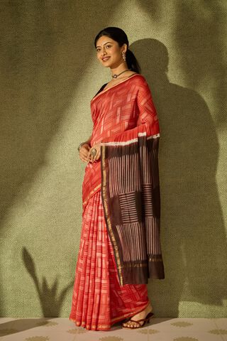 Red Rajasthan Pure Silk Cotton Tie & Dye Shibori Saree thumbnail image number null