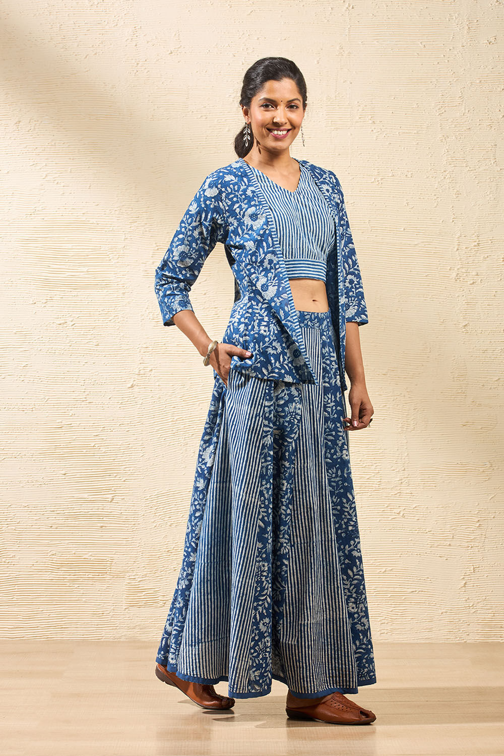 Blue Rajasthan Block Printed Pure Cotton Lehenga image number null