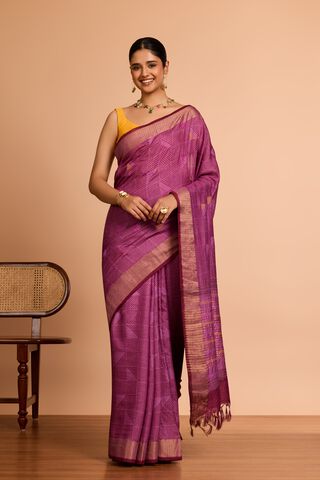 Purple Bengal Pure Tussar Silk Embroidered Saree thumbnail image number null