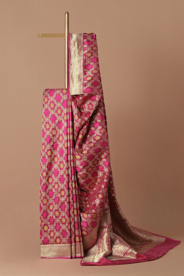 Dark Pink Pure Silk Banarasi Saree