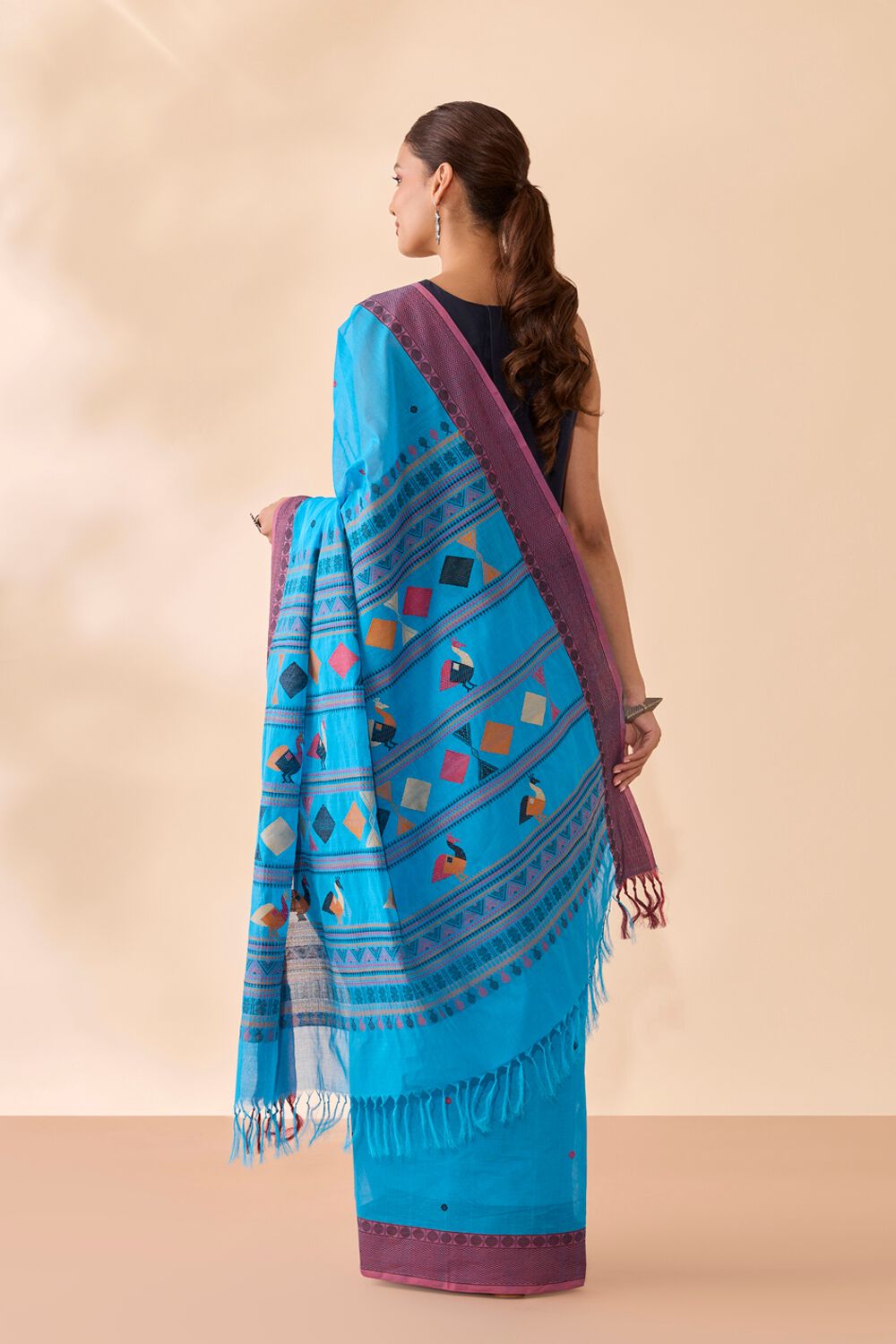 Blue Woven Pure Cotton Saree image number null