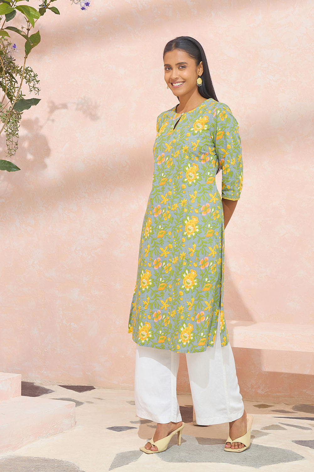 Light Green Screen Printed Pure Cotton Kurta image number null