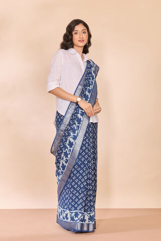 Blue Bagru Viscose Cotton Dabu Block Printed Saree thumbnail image number null