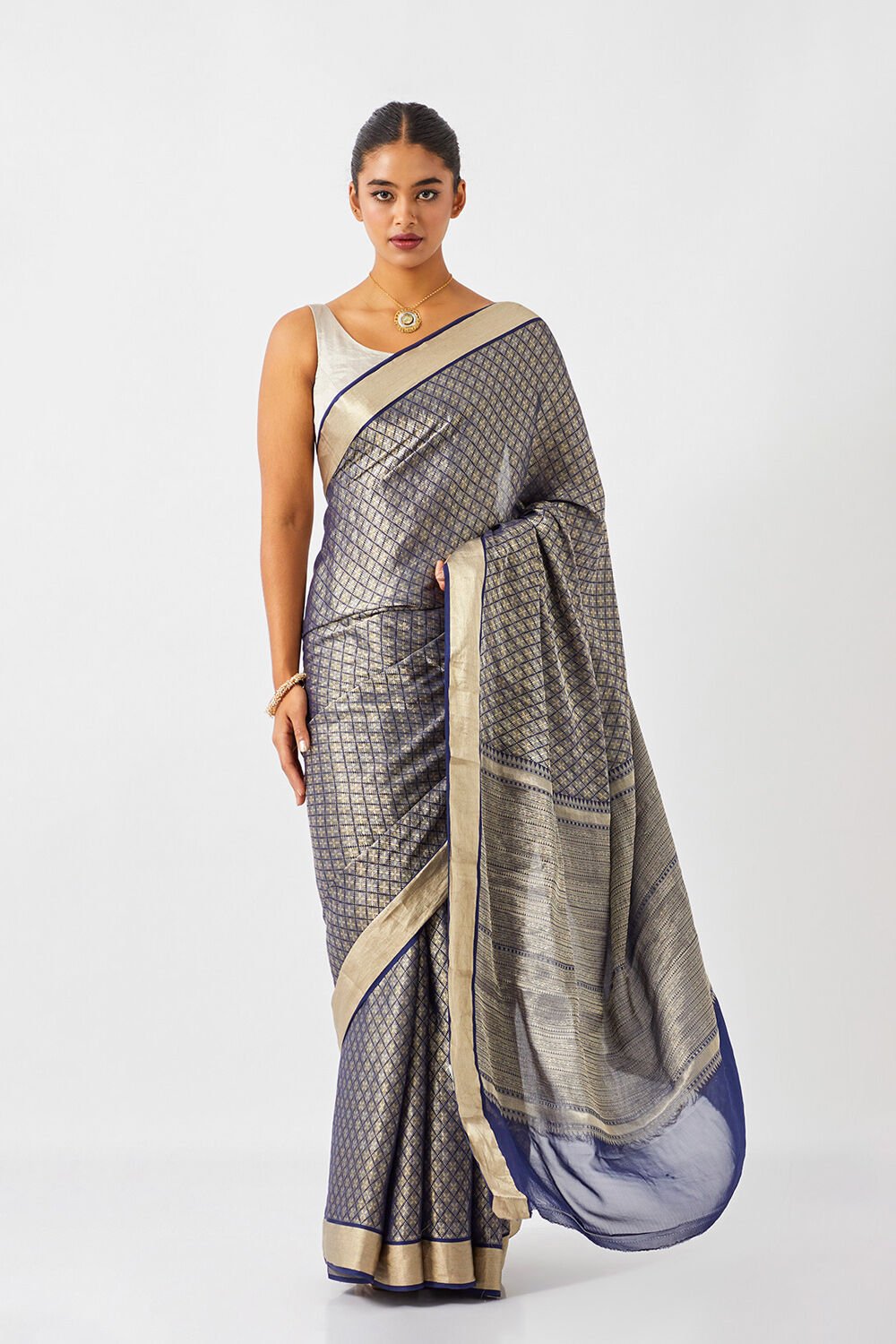 Dark Blue Pure Georgette Woven Saree image number null